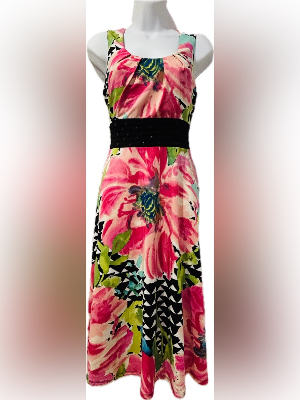 🌸 Perceptions Black Label Sleeveless Floral Midi Dress - Size 10